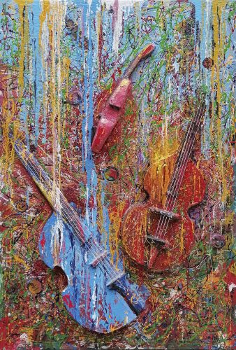 VIOLINES. Acrílico y texturas sobre tabla. 120x80cm. 4.800€